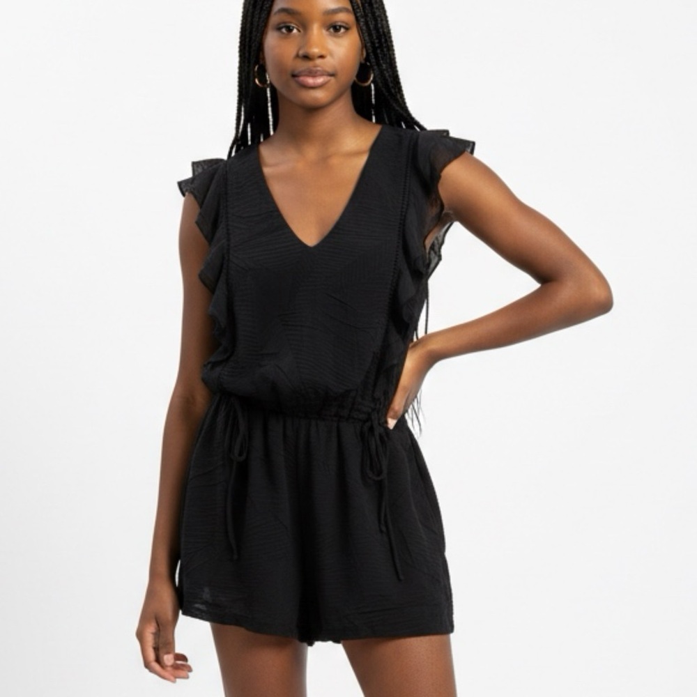 Greylin Anthropologie Black Ruffle Romper Mini Jumpsuit NWT Size Medium